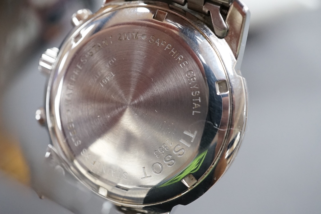 A gentleman's modern stainless steel Tissot PRC 200l chronograph quartz wrist watch, case diameter 40mm, with box and pamphlets.